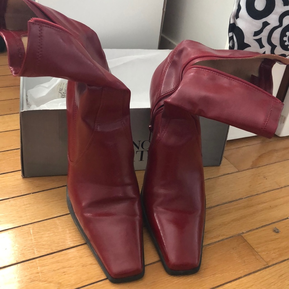 Red ankle boots